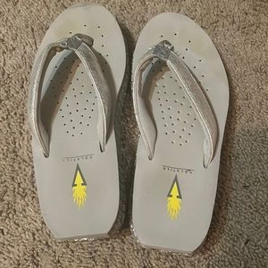 Volatile silver sequined flip-flops, size 6